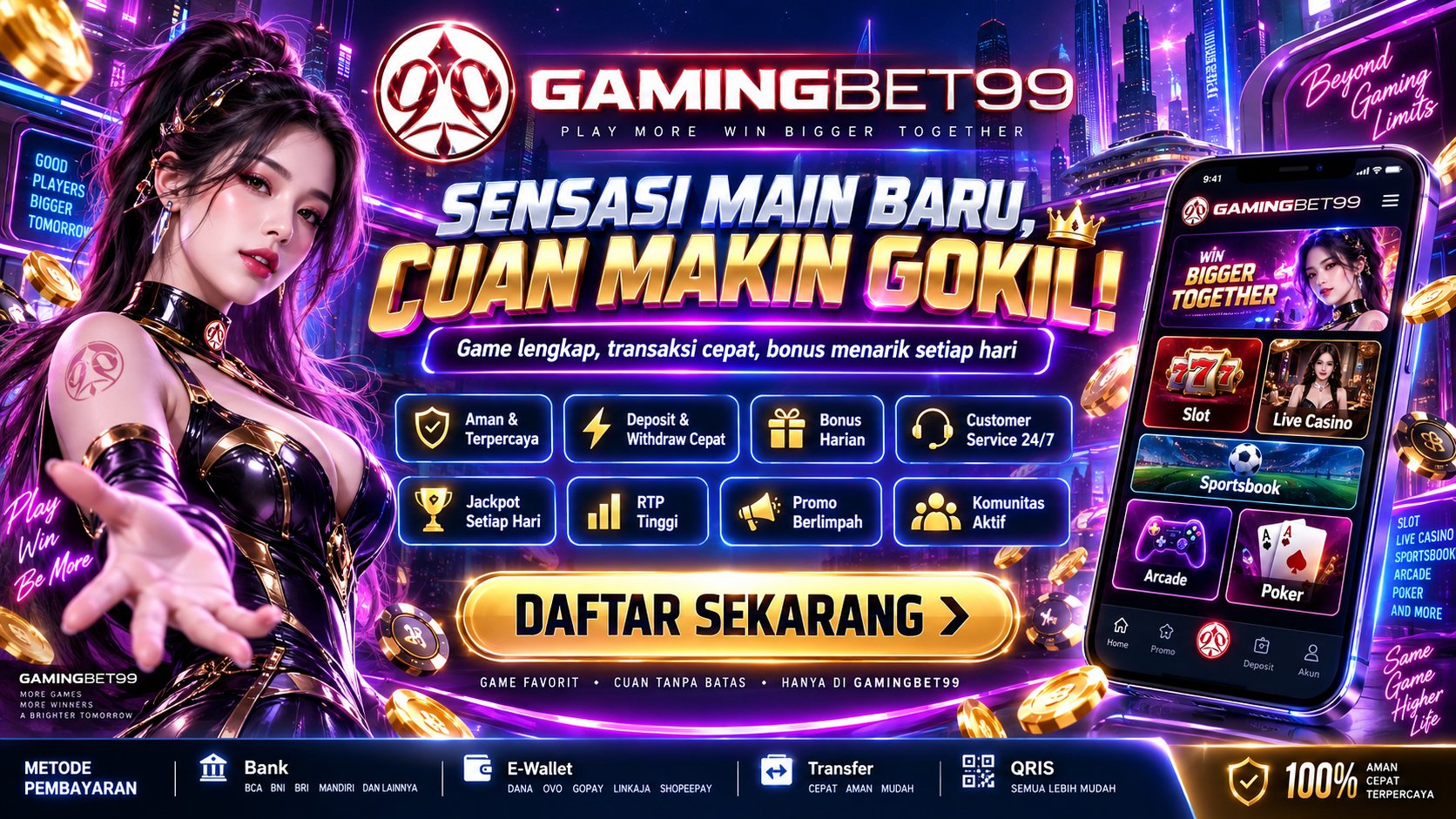 Banner GAMINGBET99 — materi layanan dan kategori permainan